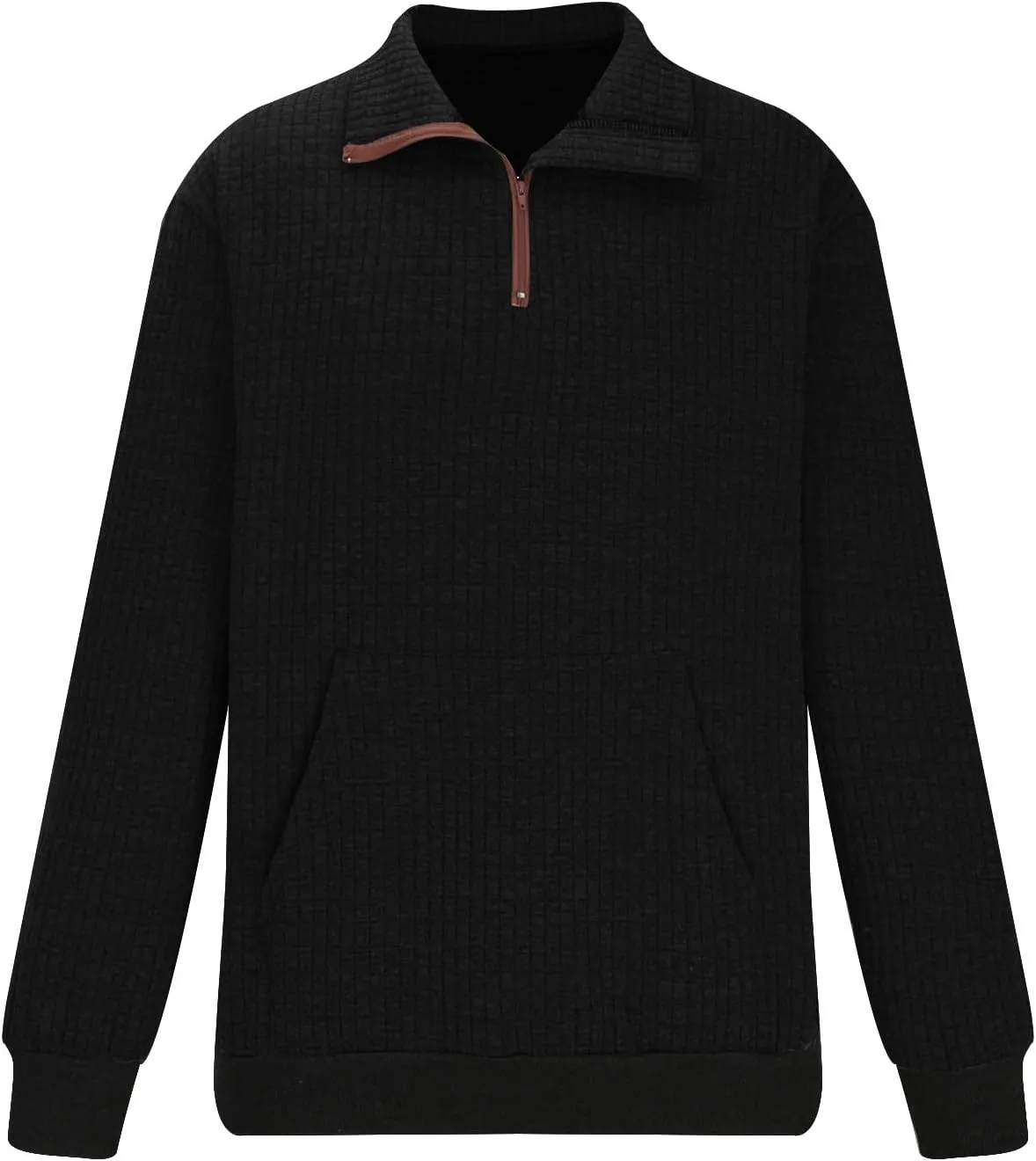 Muscularfit Sweatshirts for Men No Hood Long Sleeve Waffle Stand Collar Pullover Casual Quarter-Zip Lightweight Tee Shirts