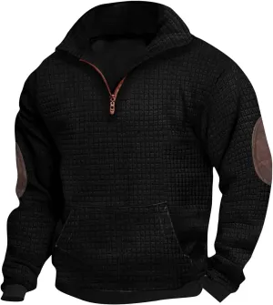 Muscularfit Sweatshirts for Men No Hood Long Sleeve Waffle Stand Collar Pullover Casual Quarter-Zip Lightweight Tee Shirts