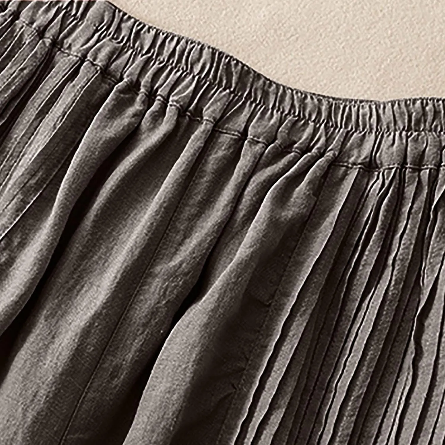 Mzkdieey Cotton Linen Palazzo Pants for Women Culottes Dressy Summer Wide Leg Pleated Flowy Pants Boho Casual Beach Trousers