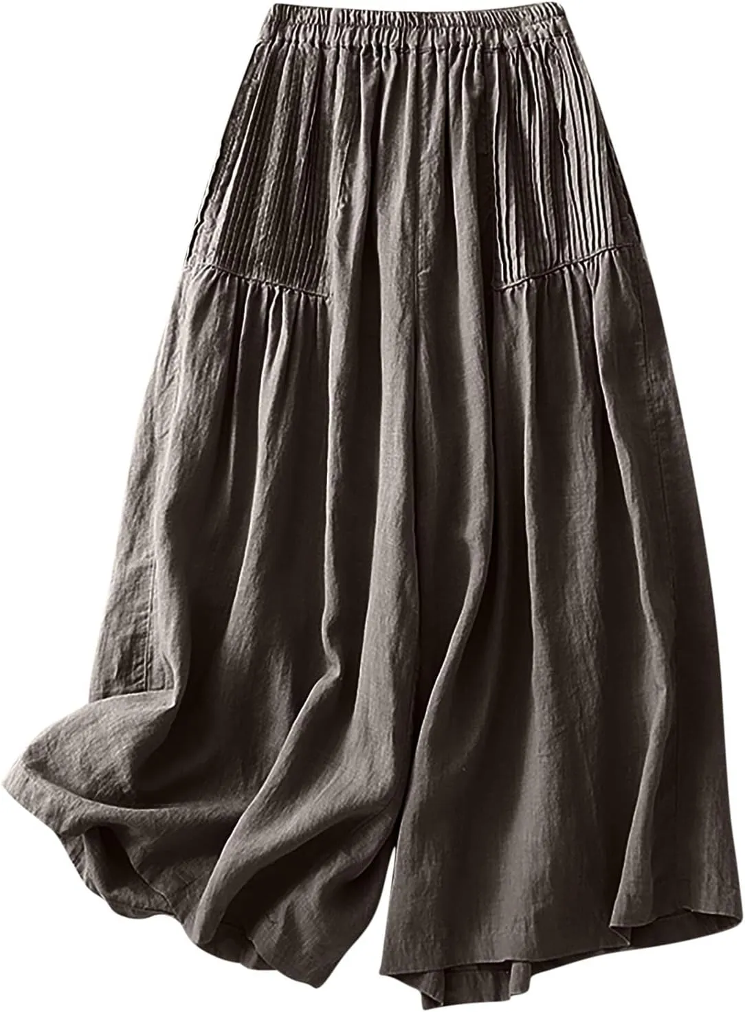 Mzkdieey Cotton Linen Palazzo Pants for Women Culottes Dressy Summer Wide Leg Pleated Flowy Pants Boho Casual Beach Trousers