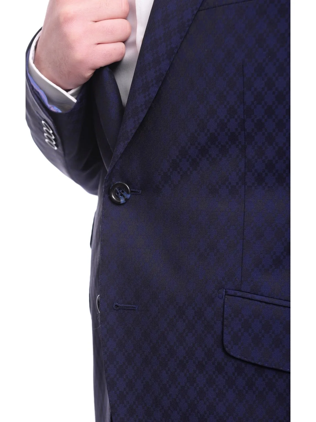 Napoli Slim Fit Blue Diamond Check Half Canvassed V.B.C Wool Blend Blazer