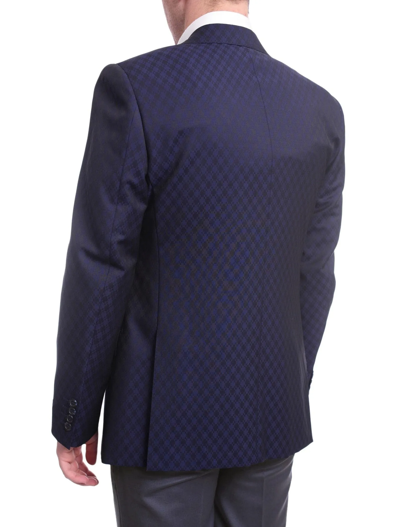 Napoli Slim Fit Blue Diamond Check Half Canvassed V.B.C Wool Blend Blazer
