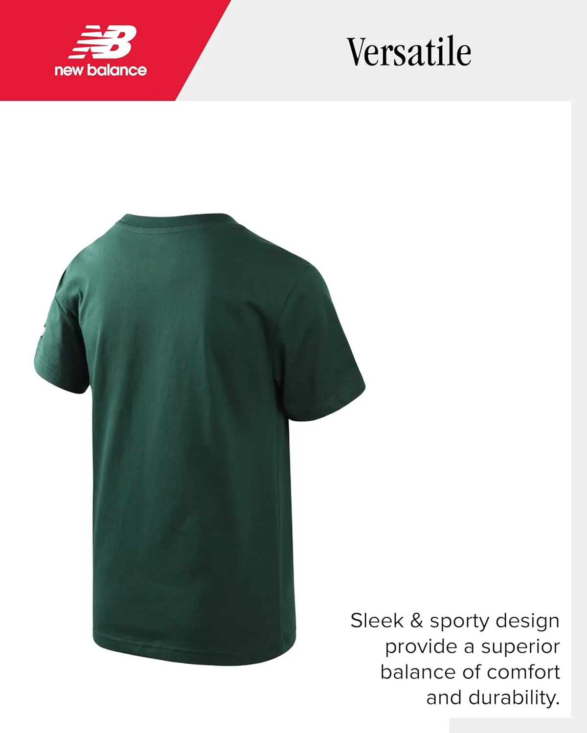 New Balance Boys' T-Shirt - Cotton Core Stacked Logo Shirt for Boys' - Kids Youth Athletic Crewneck Short Sleeve Tee (8-20)