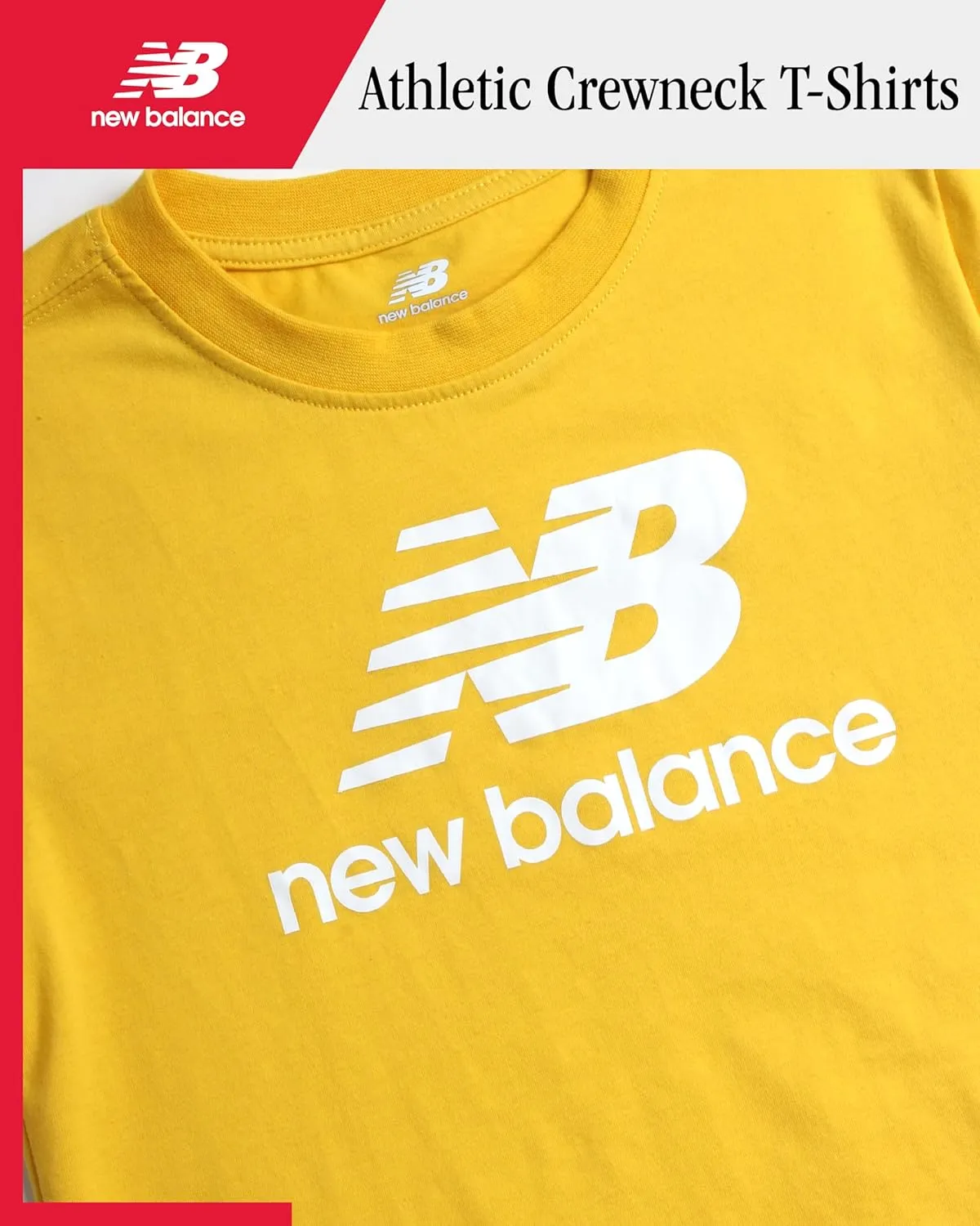 New Balance Boys' T-Shirt - Cotton Core Stacked Logo Shirt for Boys' - Kids Youth Athletic Crewneck Short Sleeve Tee (8-20)