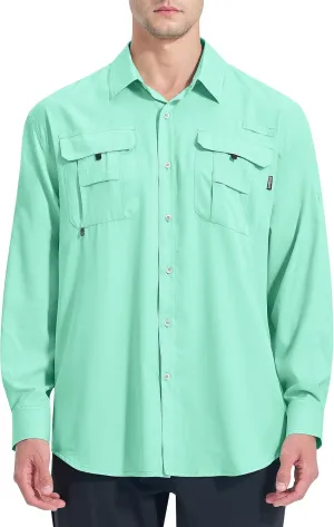 NOMINATE Mens Long Sleeve Fishing Shirts UPF 50  UV Protection Sun Shirts Quick Drying Hiking Lightweight