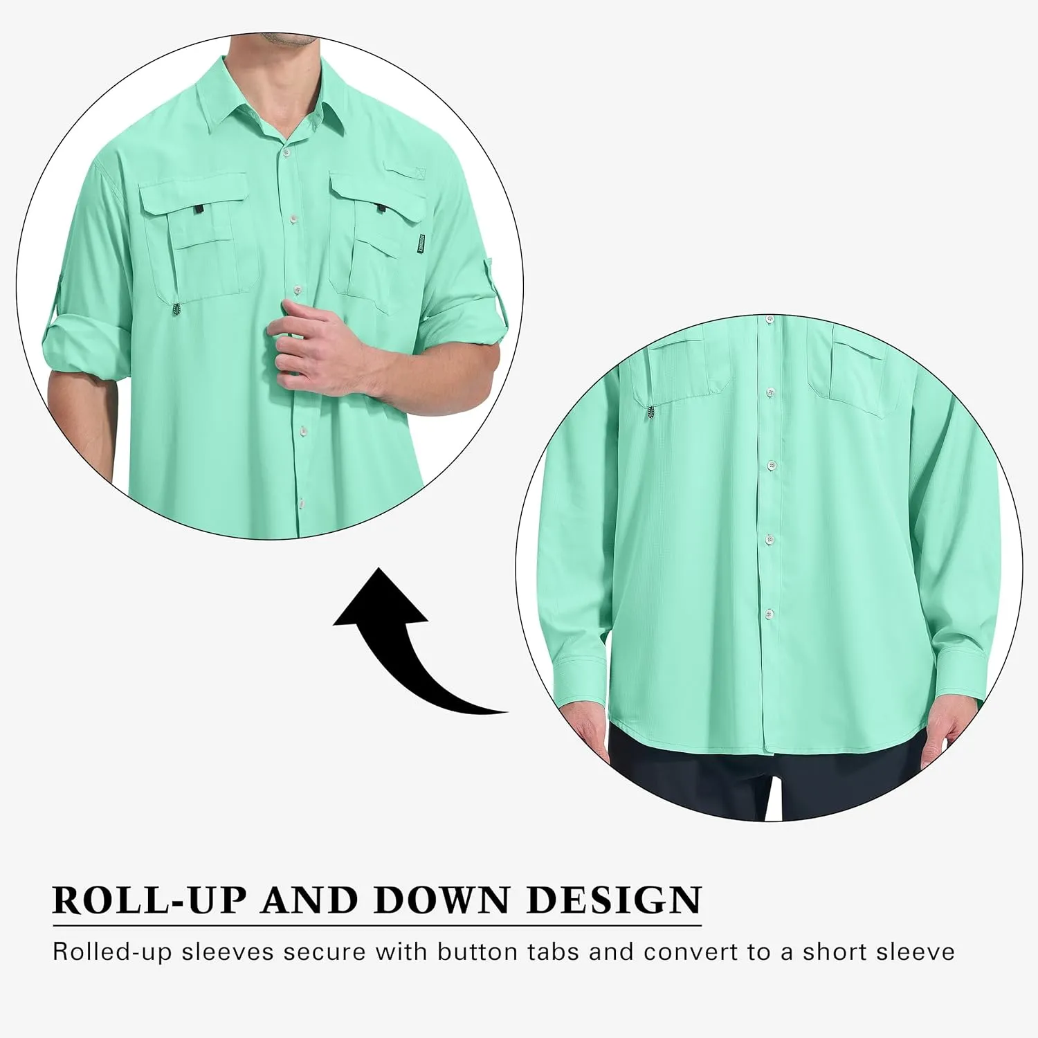 NOMINATE Mens Long Sleeve Fishing Shirts UPF 50  UV Protection Sun Shirts Quick Drying Hiking Lightweight