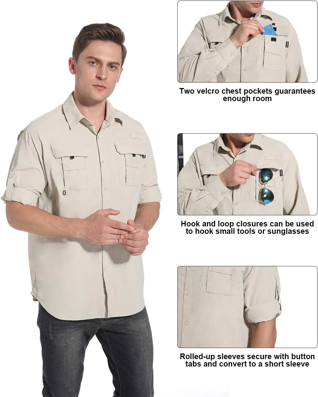 NOMINATE Mens Long Sleeve Fishing Shirts UPF 50  UV Protection Sun Shirts Quick Drying Hiking Lightweight