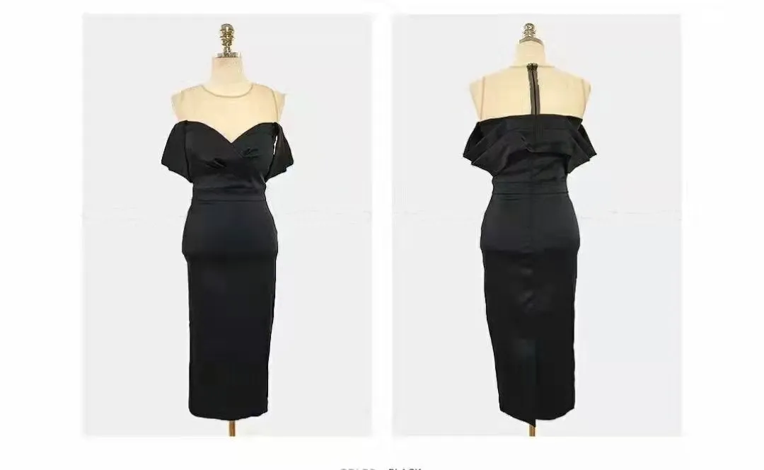 Off Shoulder Bodycon Satin Dress
