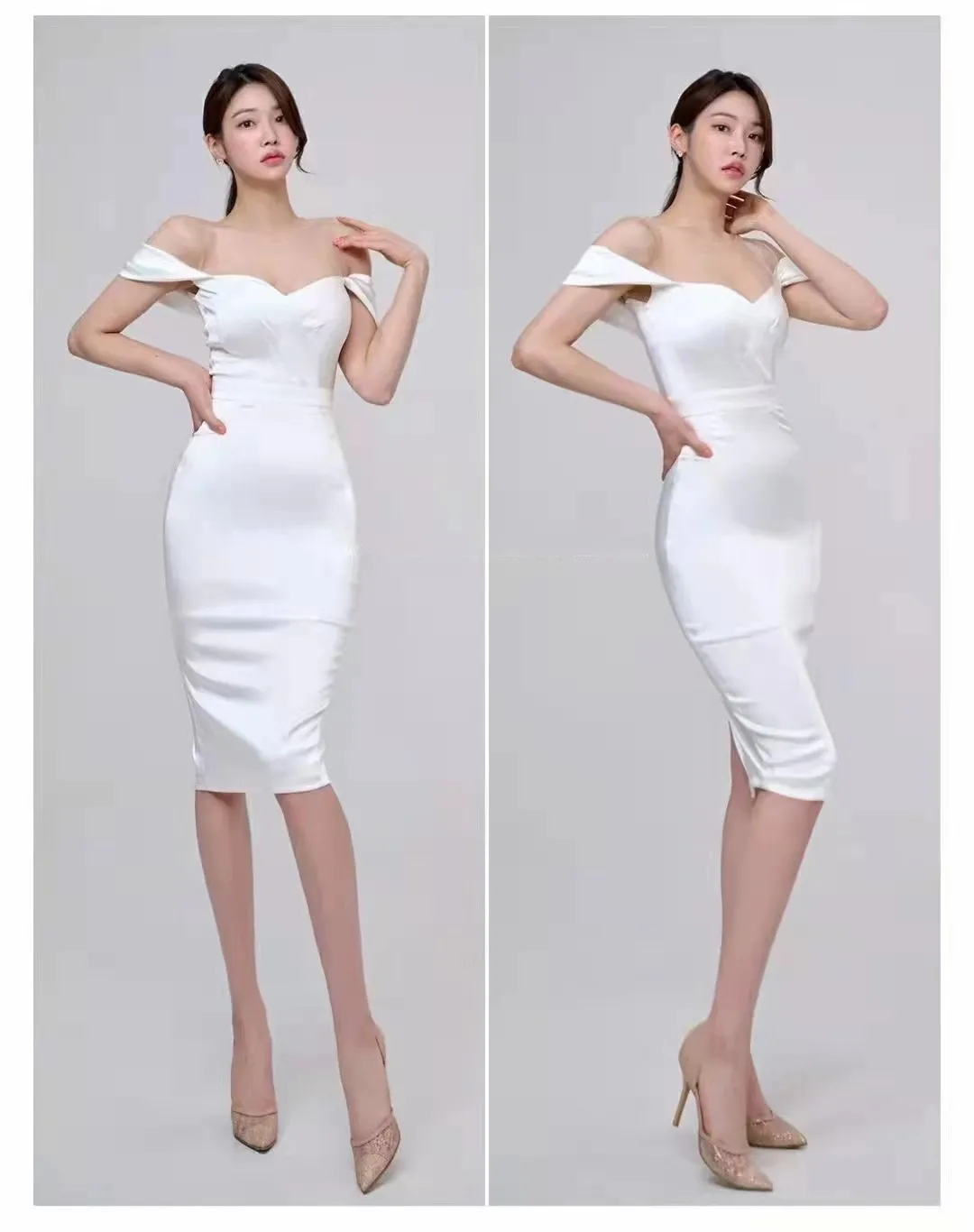 Off Shoulder Bodycon Satin Dress