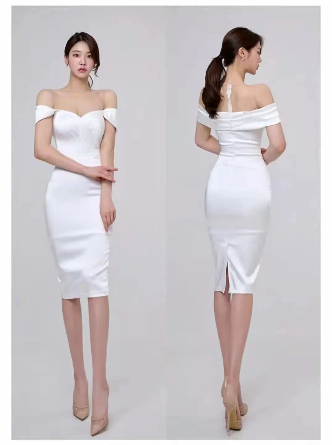 Off Shoulder Bodycon Satin Dress