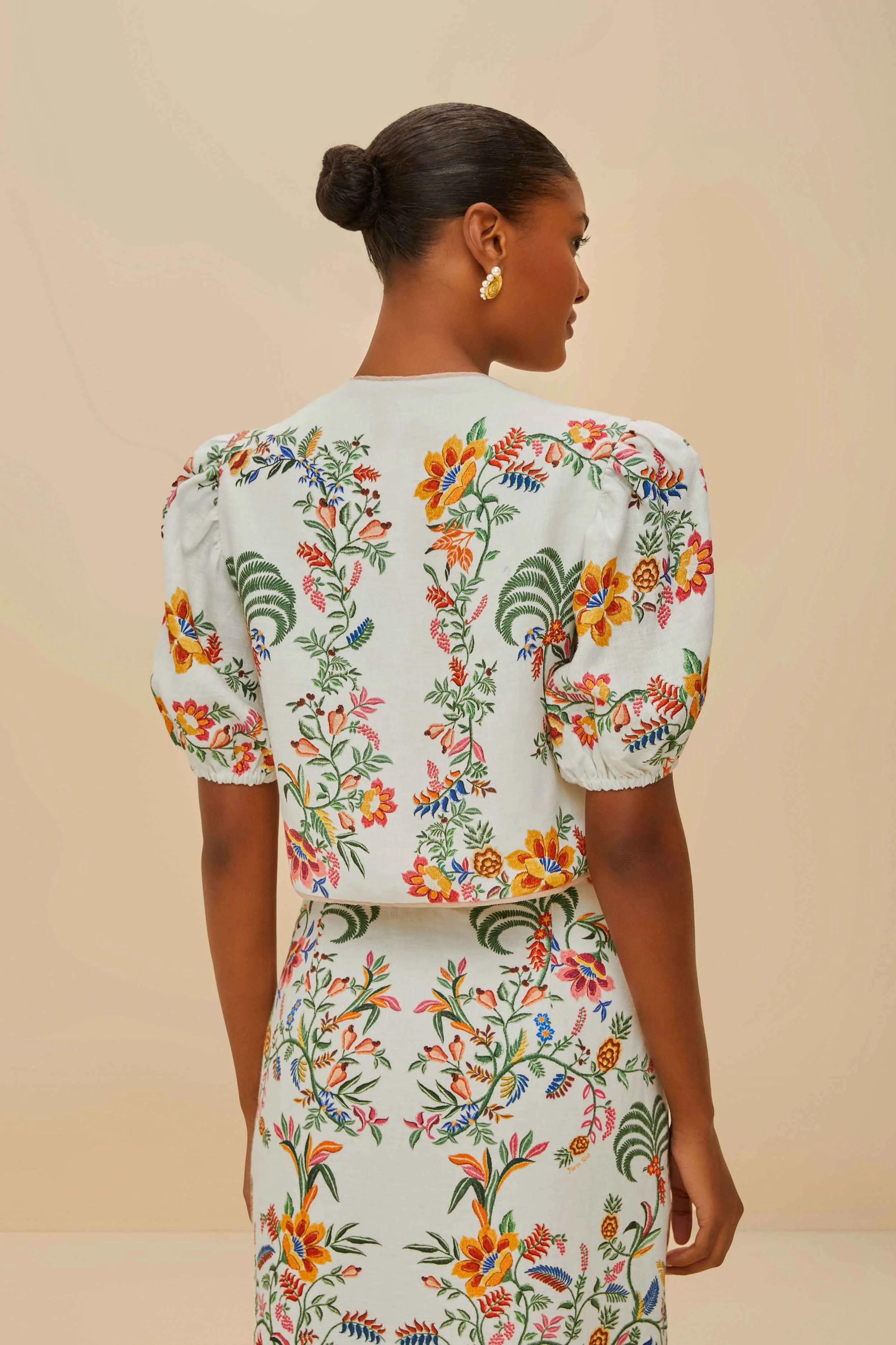 Off-White Delicate Forest Scarves Euroflax™ Premium Linen Blouse