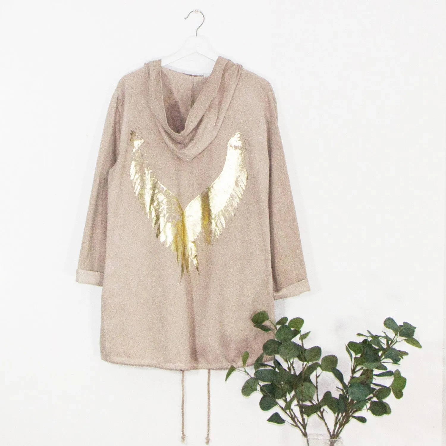Open hoodie with edgy hot print wings on back