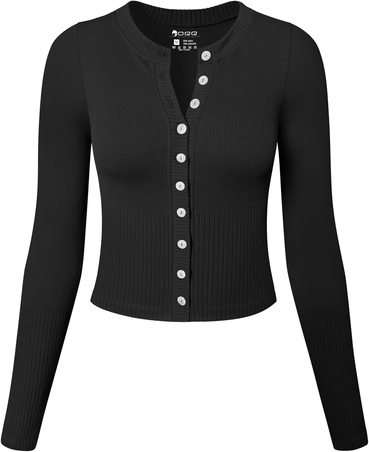 OQQ Womens Long Sleeve Shirts Crew Neck Button Knit Stretch Casual Basic Tops Fitted Tee Shirts