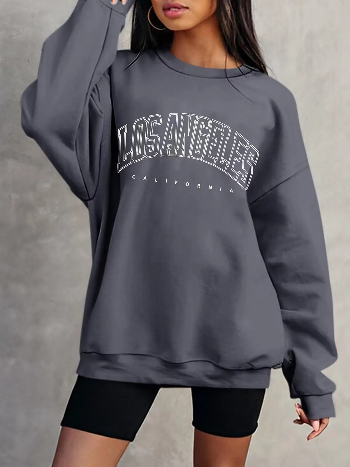 ORANDESIGNE Womens Casual Letter Graphic Print Long Sleeve Oversized Sweatshirt Tunic Tops Creweck Loose Tee T Shirts
