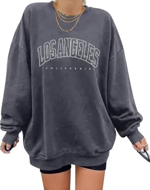 ORANDESIGNE Womens Casual Letter Graphic Print Long Sleeve Oversized Sweatshirt Tunic Tops Creweck Loose Tee T Shirts