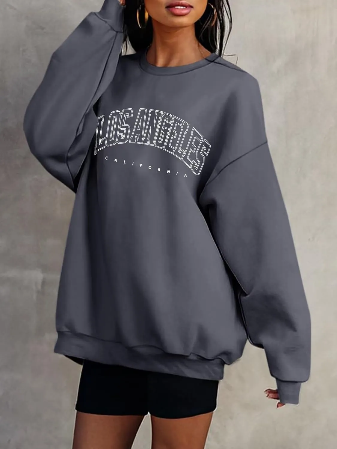ORANDESIGNE Womens Casual Letter Graphic Print Long Sleeve Oversized Sweatshirt Tunic Tops Creweck Loose Tee T Shirts