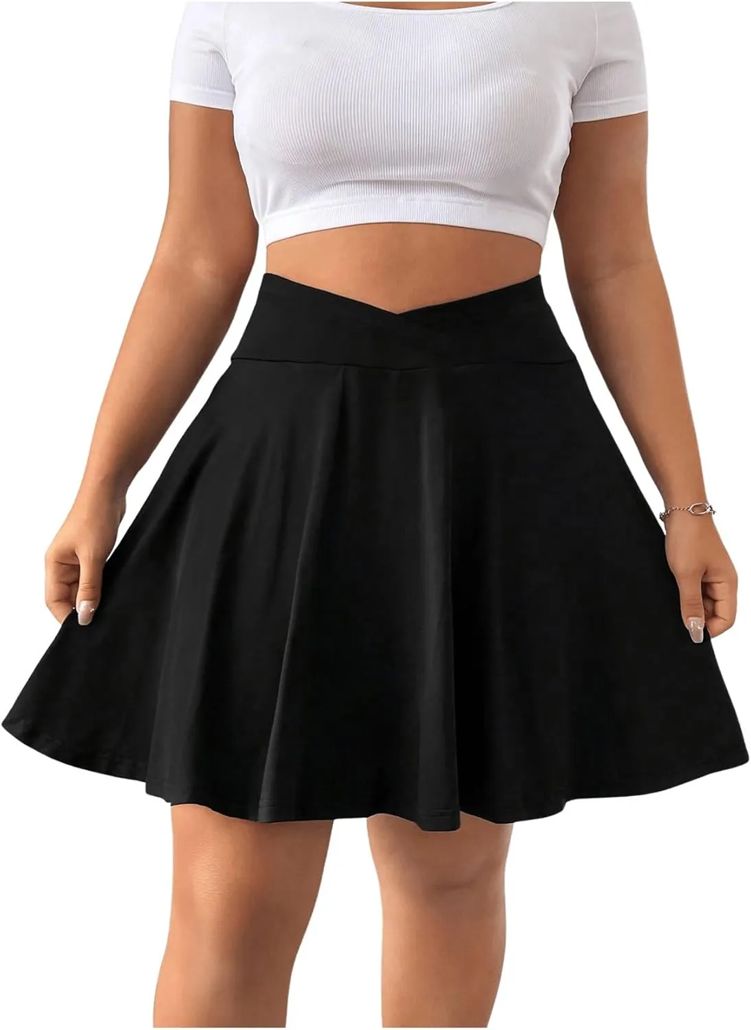 OYOANGLE Women's Plus Size Tennis Skirt Athletic Skater Skirts Flared Workout Skorts