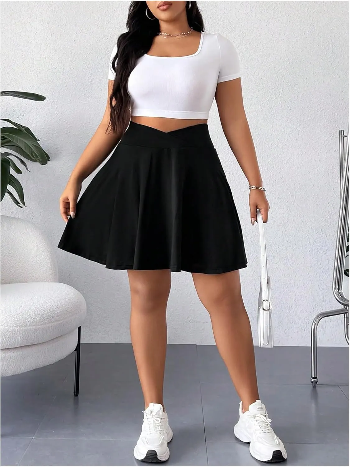 OYOANGLE Women's Plus Size Tennis Skirt Athletic Skater Skirts Flared Workout Skorts