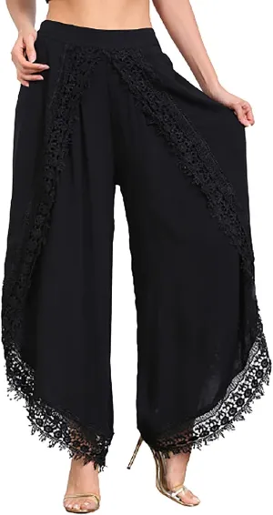 Palazzo Pants Women High Waist Wide Leg Boho Harem Yoga Pants Summer Irregular Lace Hippie Culottes Cropped Trousers