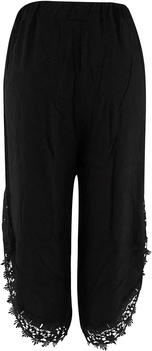 Palazzo Pants Women High Waist Wide Leg Boho Harem Yoga Pants Summer Irregular Lace Hippie Culottes Cropped Trousers