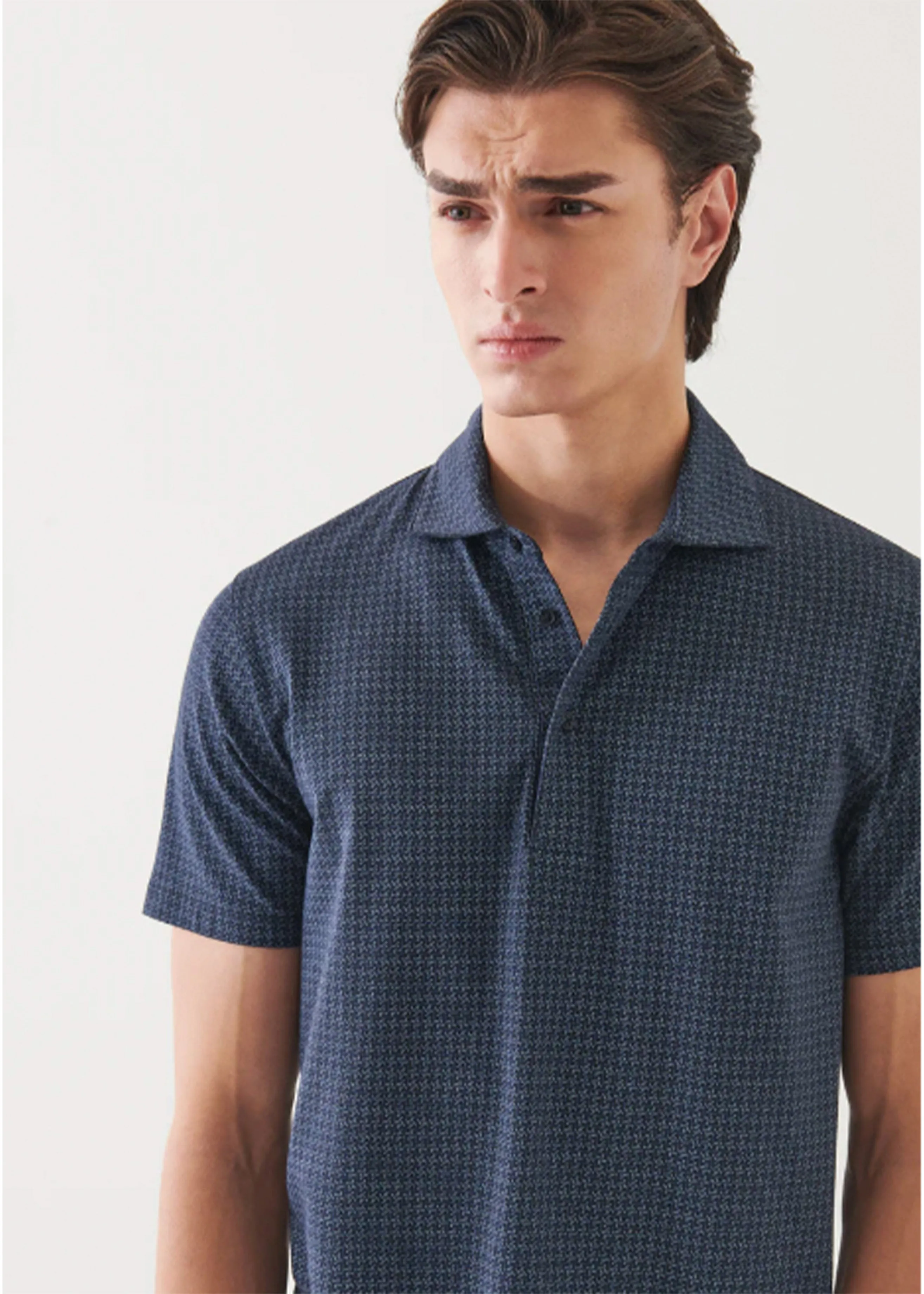 Patrick Assaraf Short Sleeve Neat Print Polo | Midnight