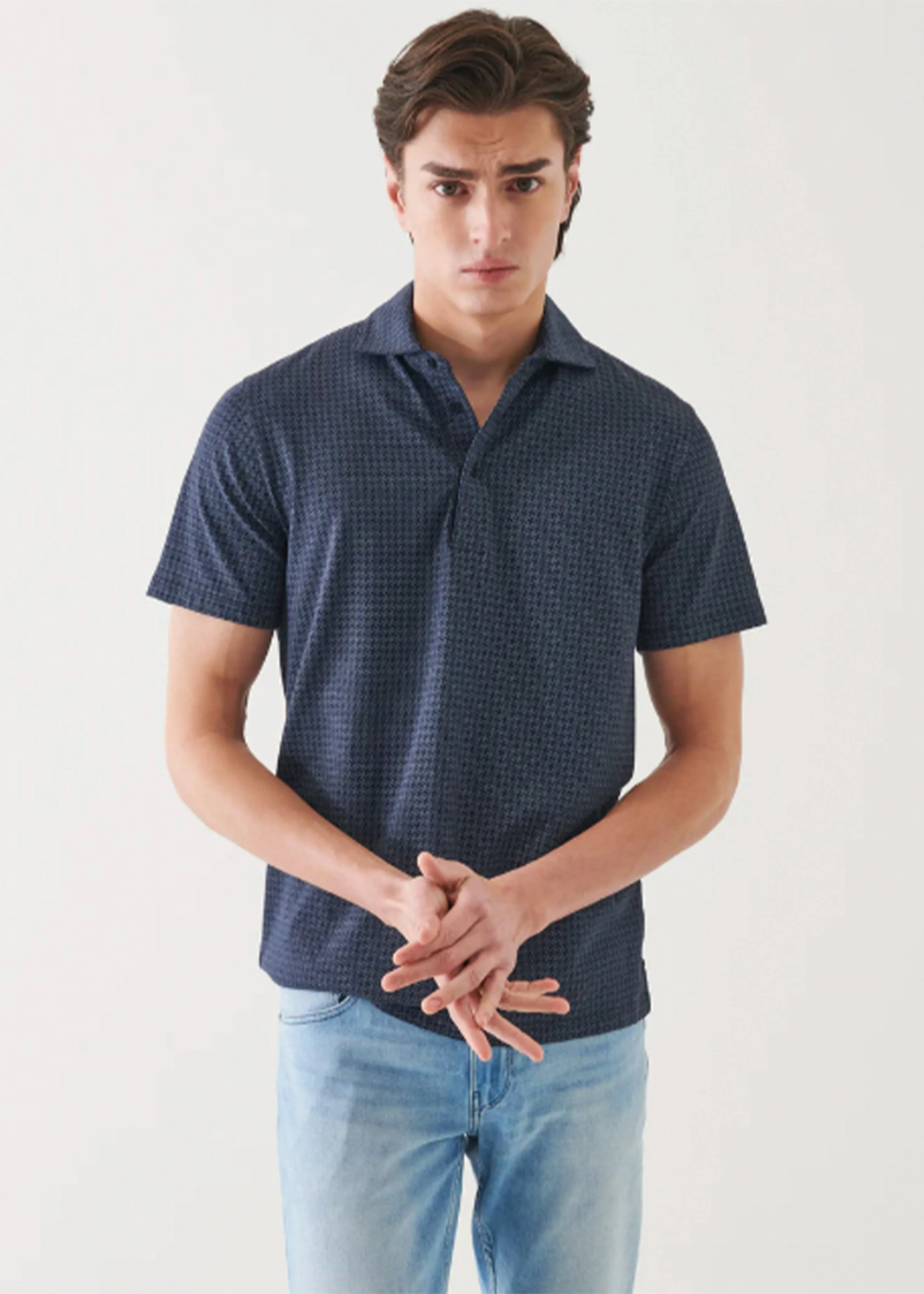 Patrick Assaraf Short Sleeve Neat Print Polo | Midnight
