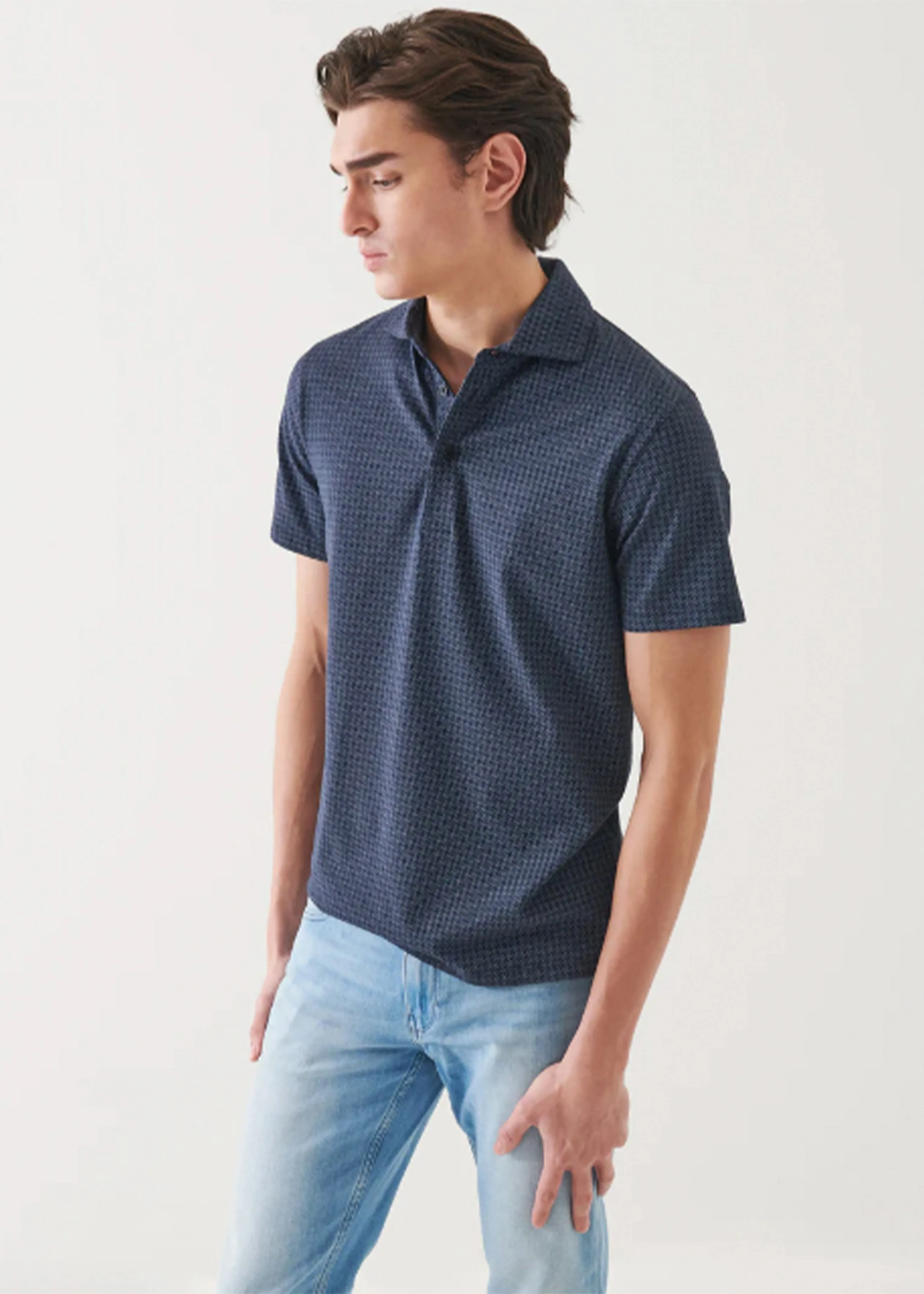 Patrick Assaraf Short Sleeve Neat Print Polo | Midnight