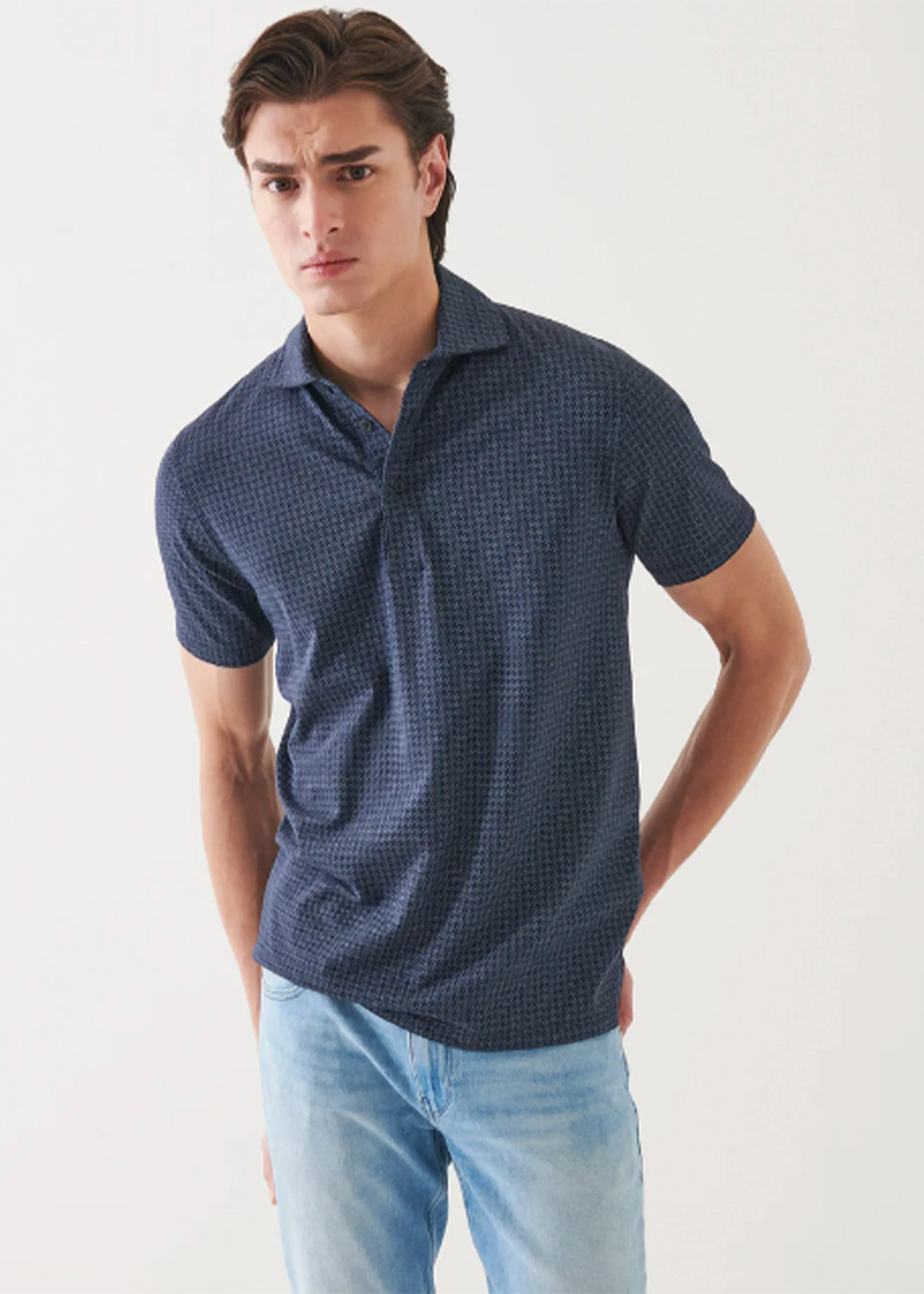 Patrick Assaraf Short Sleeve Neat Print Polo | Midnight