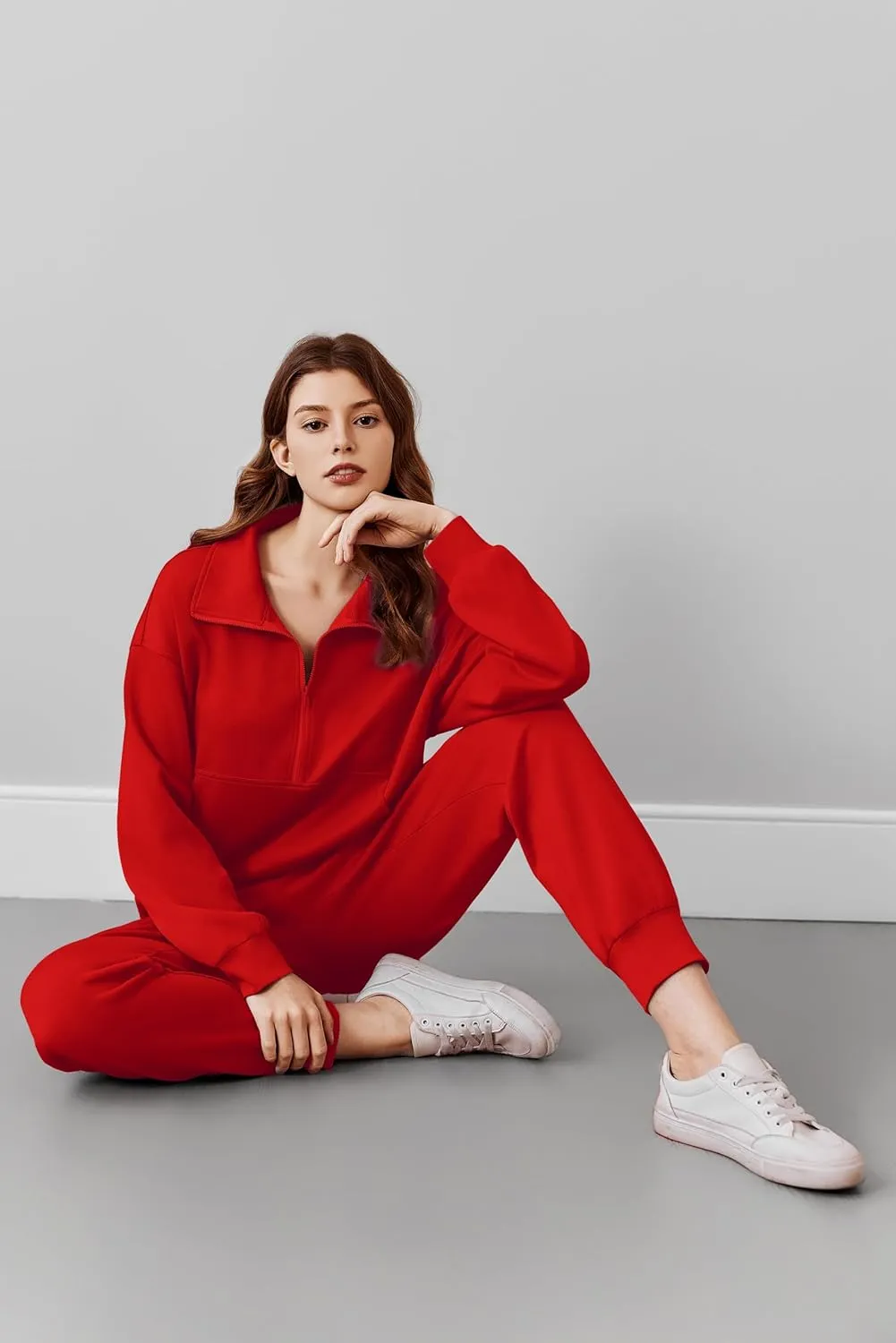 PINSPARK 2 Piece Sets for Women 2024 Fall Travel Outfits Long Sleeve Tracksuit Joggers Sets Half Zip Sweatsuit Matching Set