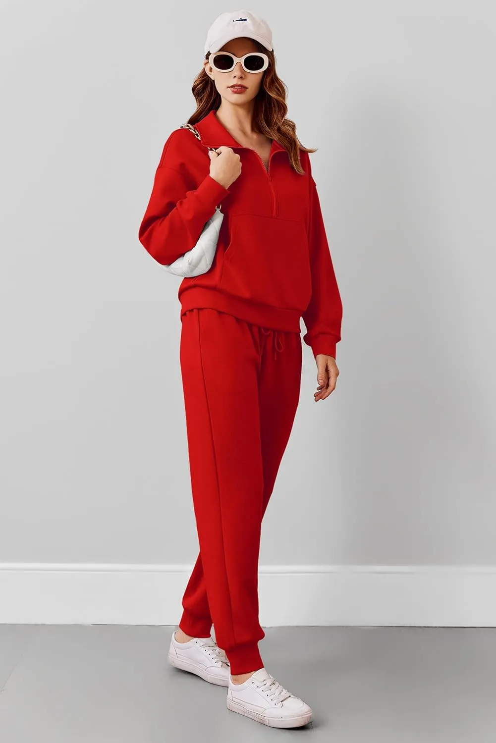 PINSPARK 2 Piece Sets for Women 2024 Fall Travel Outfits Long Sleeve Tracksuit Joggers Sets Half Zip Sweatsuit Matching Set