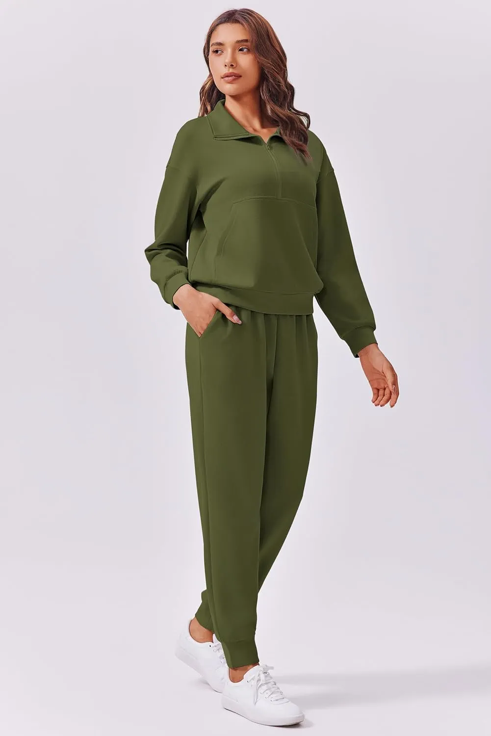 PINSPARK 2 Piece Sets for Women 2024 Fall Travel Outfits Long Sleeve Tracksuit Joggers Sets Half Zip Sweatsuit Matching Set