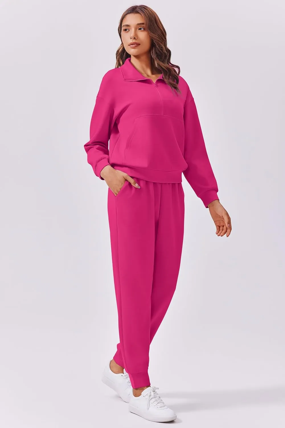 PINSPARK 2 Piece Sets for Women 2024 Fall Travel Outfits Long Sleeve Tracksuit Joggers Sets Half Zip Sweatsuit Matching Set