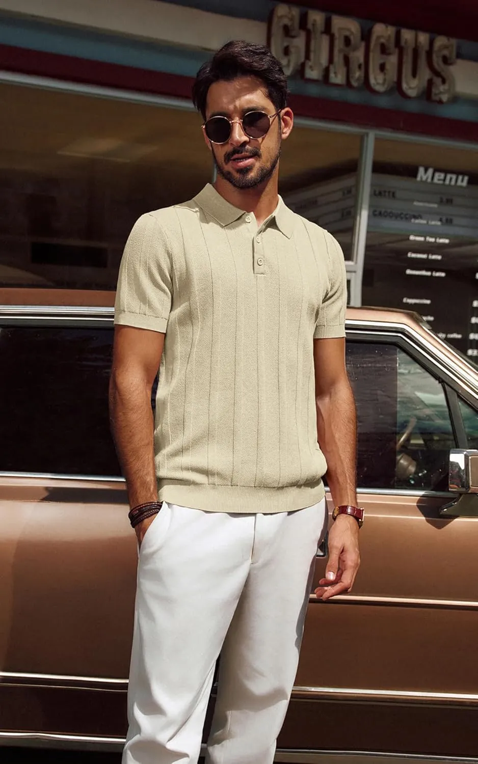 PJ PAUL JONES Mens Polo Shirts Short Sleeve Textured Knit Polo Shirt Ribbed Casual Golf Shirts