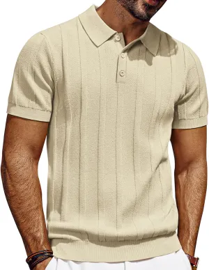 PJ PAUL JONES Mens Polo Shirts Short Sleeve Textured Knit Polo Shirt Ribbed Casual Golf Shirts