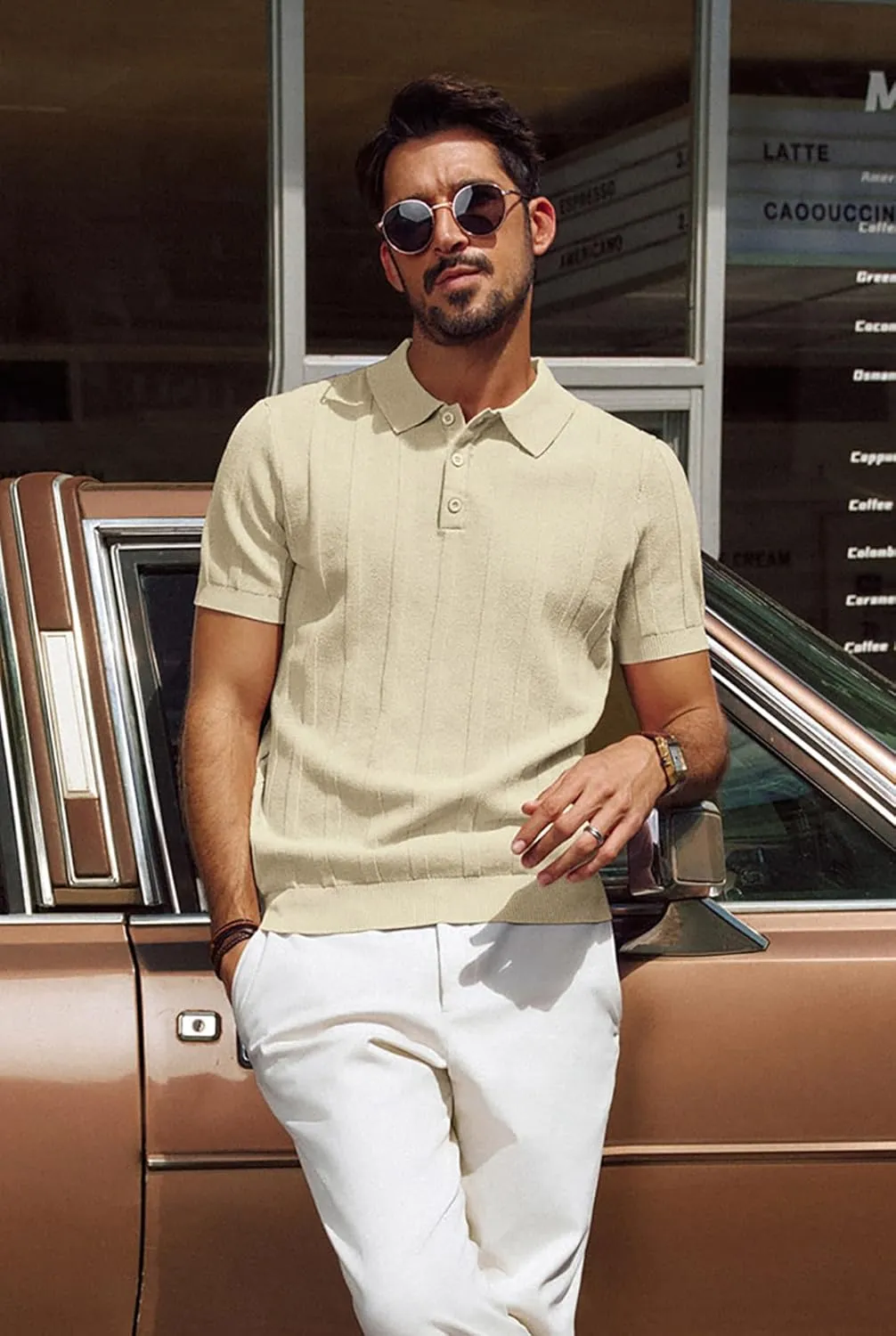 PJ PAUL JONES Mens Polo Shirts Short Sleeve Textured Knit Polo Shirt Ribbed Casual Golf Shirts