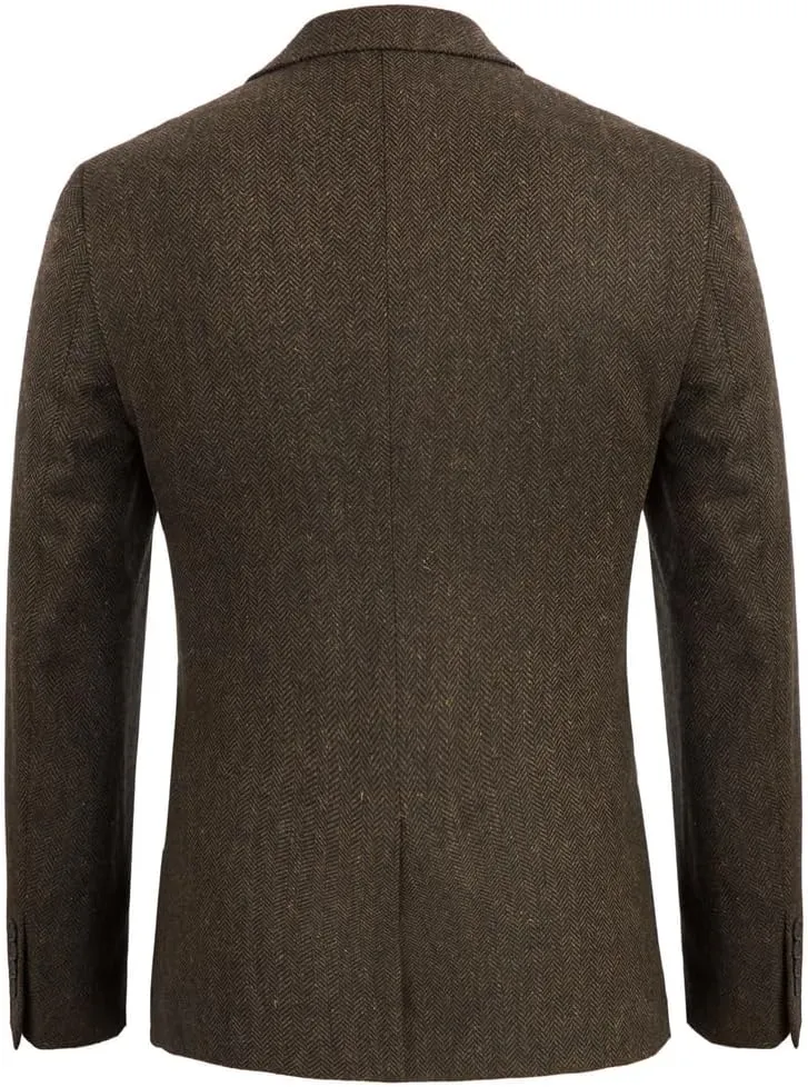 PJ PAUL JONES Mens Tweed Blazer Vintage Wool Blend Blazers Herringbone Two Button Sport Coat