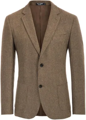 PJ PAUL JONES Mens Tweed Blazer Vintage Wool Blend Blazers Herringbone Two Button Sport Coat
