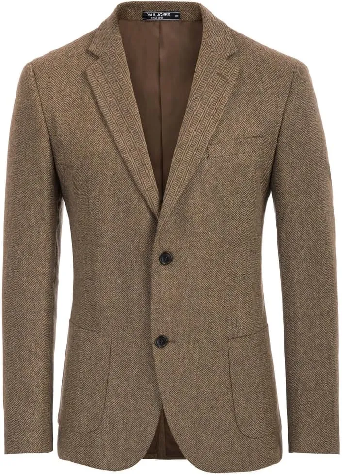 PJ PAUL JONES Mens Tweed Blazer Vintage Wool Blend Blazers Herringbone Two Button Sport Coat