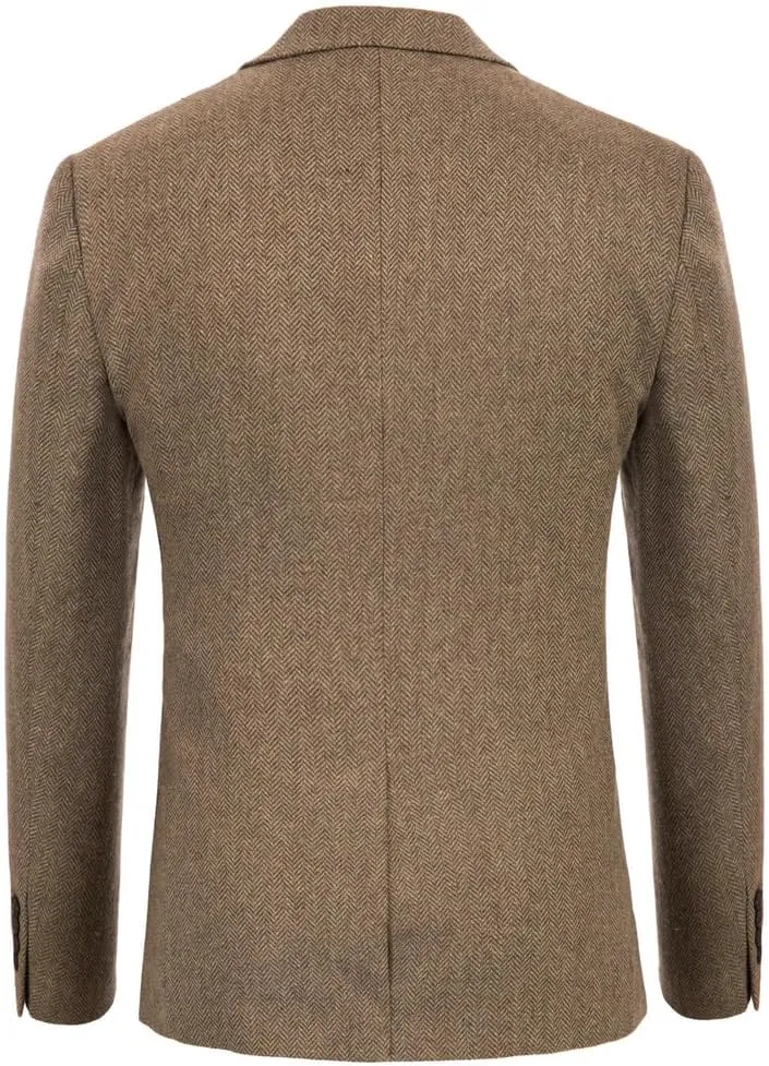 PJ PAUL JONES Mens Tweed Blazer Vintage Wool Blend Blazers Herringbone Two Button Sport Coat