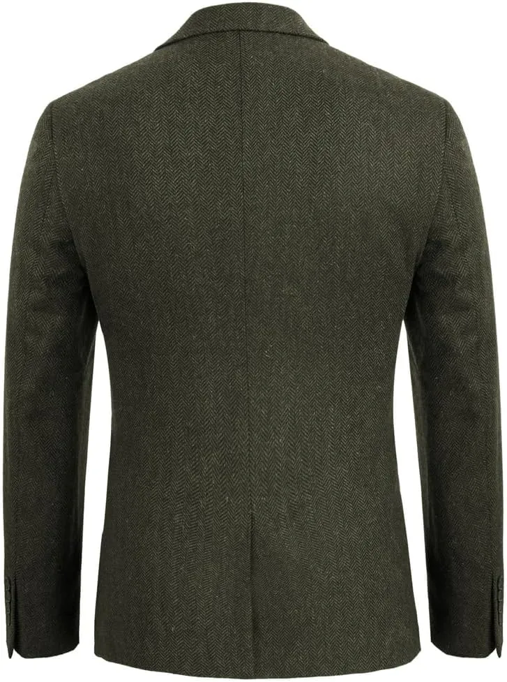 PJ PAUL JONES Mens Tweed Blazer Vintage Wool Blend Blazers Herringbone Two Button Sport Coat