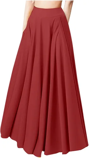 Pleated Maxi Skirts for Women, High Waist Large Swing A-Line Skirts Retro Flowy Elastic Full Length Formal Skirts