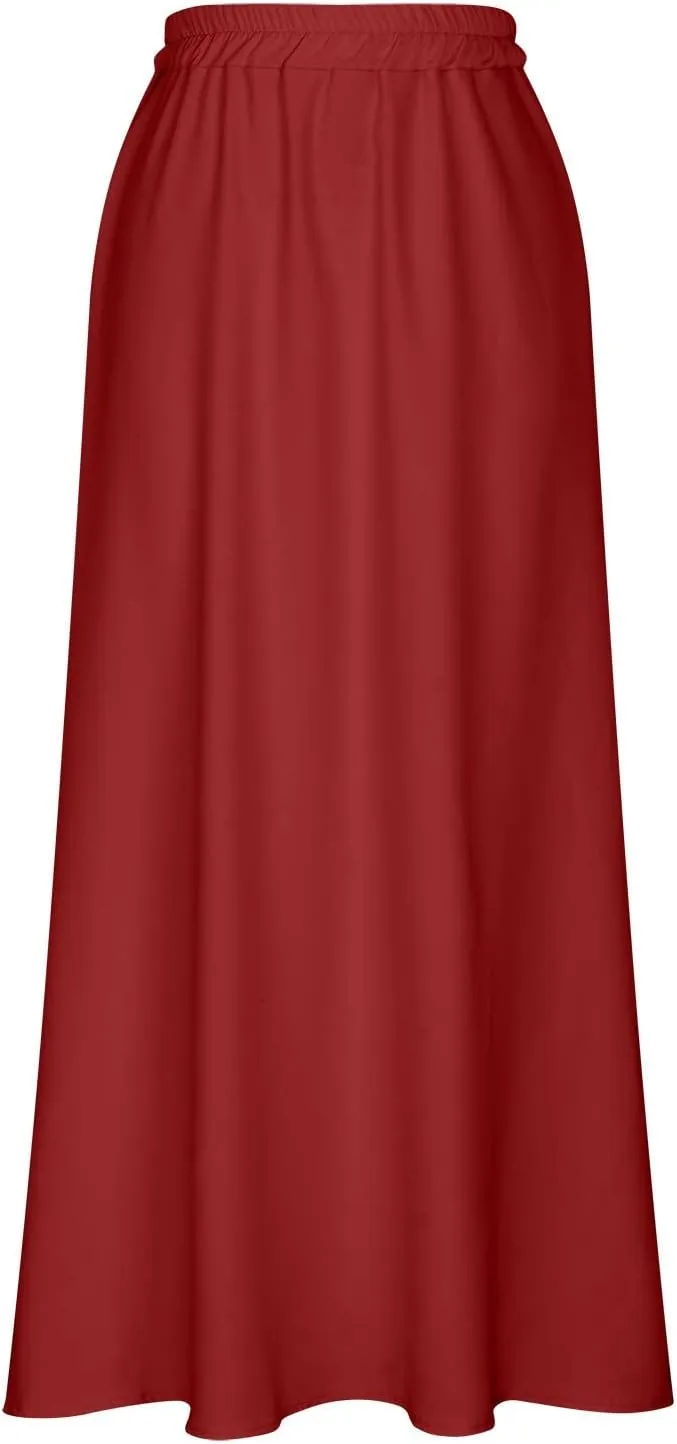 Pleated Maxi Skirts for Women, High Waist Large Swing A-Line Skirts Retro Flowy Elastic Full Length Formal Skirts