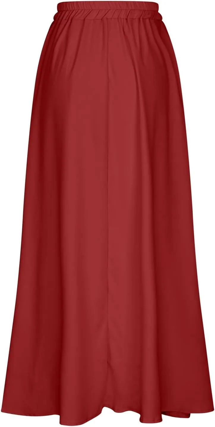 Pleated Maxi Skirts for Women, High Waist Large Swing A-Line Skirts Retro Flowy Elastic Full Length Formal Skirts
