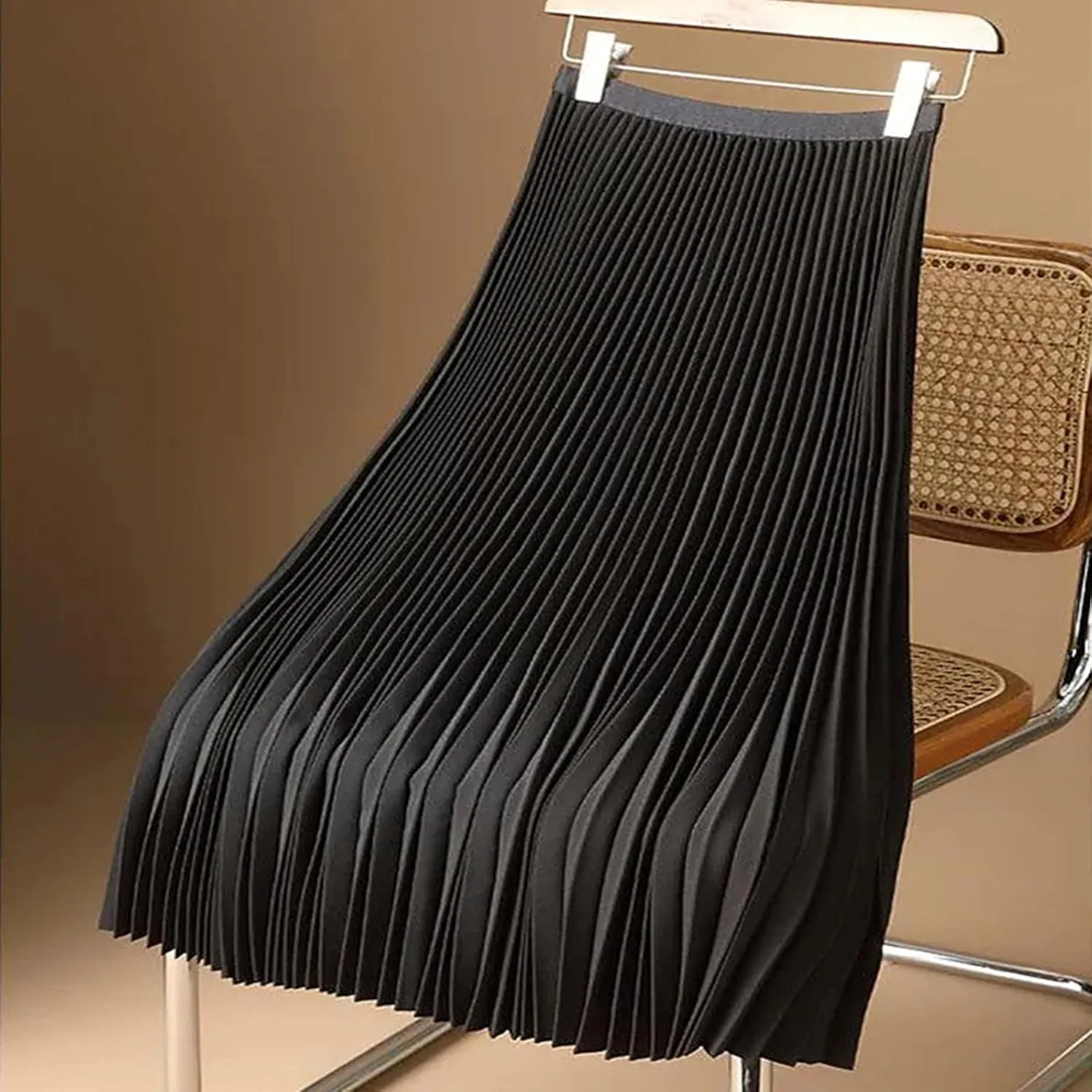 Pleated Midi Skirt for Women High Waist A Line Swing Skirts Elegant Office Casual Wear Long Skirt