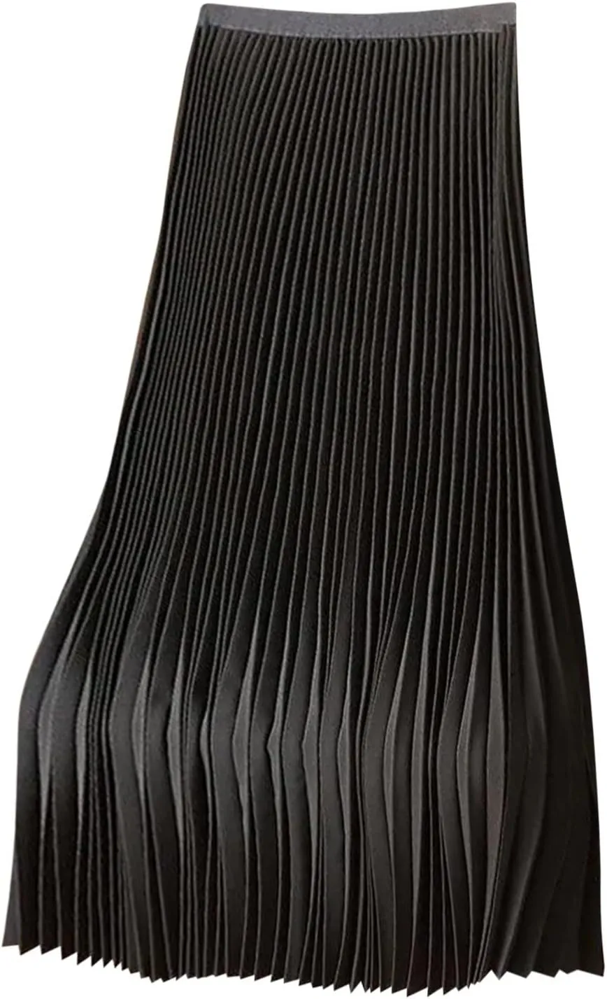 Pleated Midi Skirt for Women High Waist A Line Swing Skirts Elegant Office Casual Wear Long Skirt