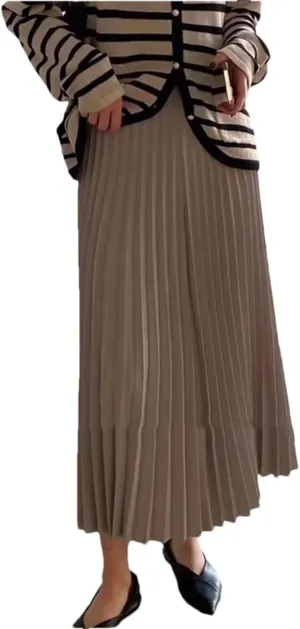 Pleated Skirts Women Spring/Summer Casual Elastic High Waist Midi Long Skirts Fashion Ladies Party Work Skirts