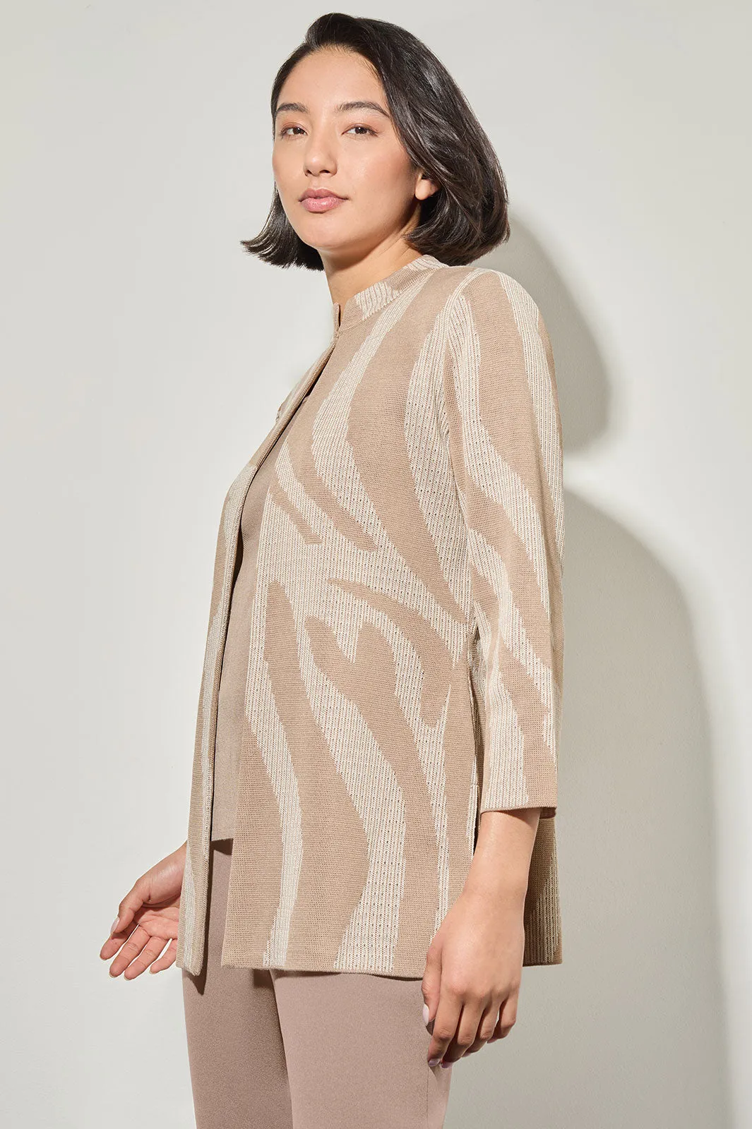 Plus Size Heritage Jacket - Mandarin Collar Jacquard Knit