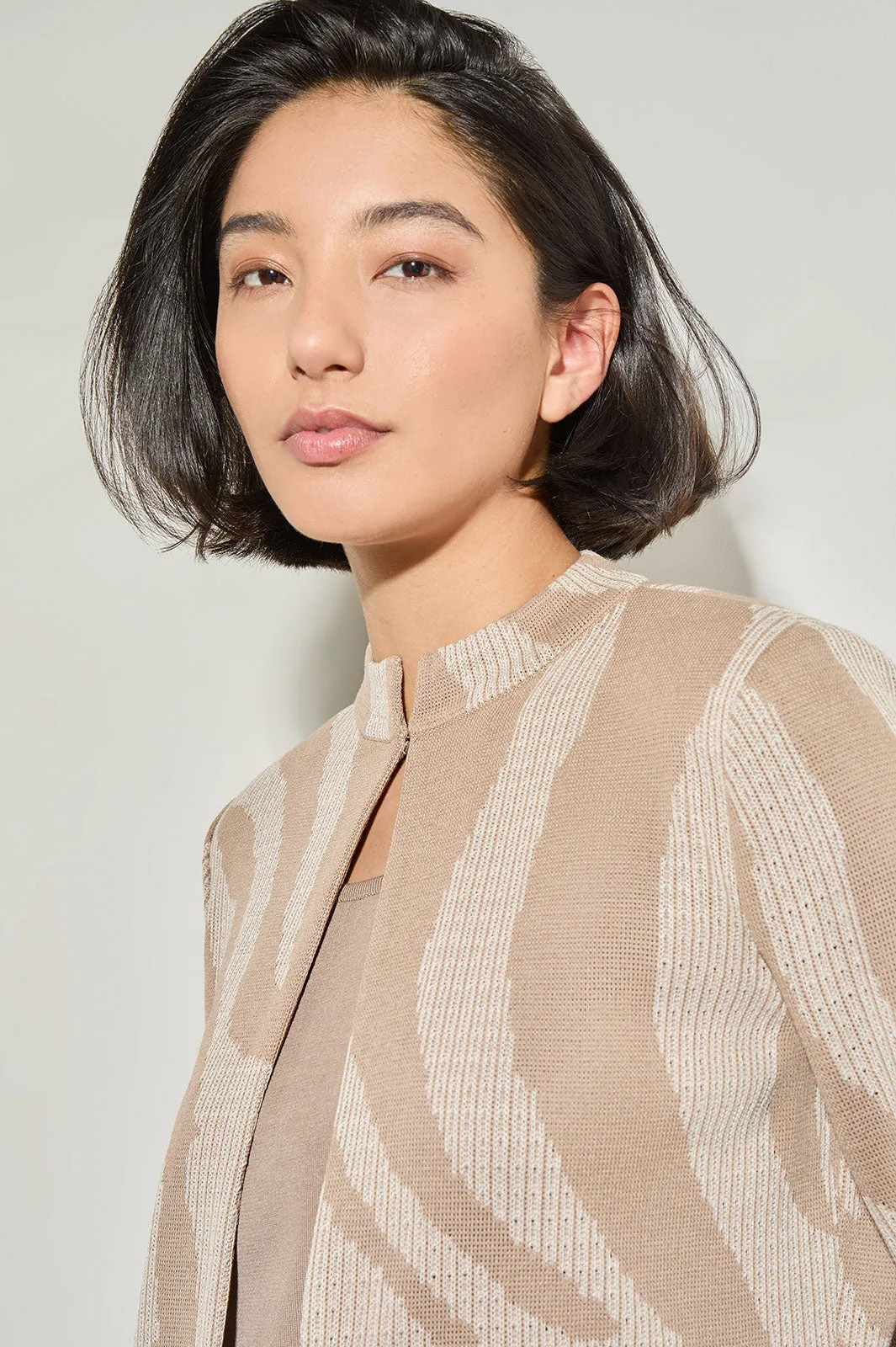 Plus Size Heritage Jacket - Mandarin Collar Jacquard Knit