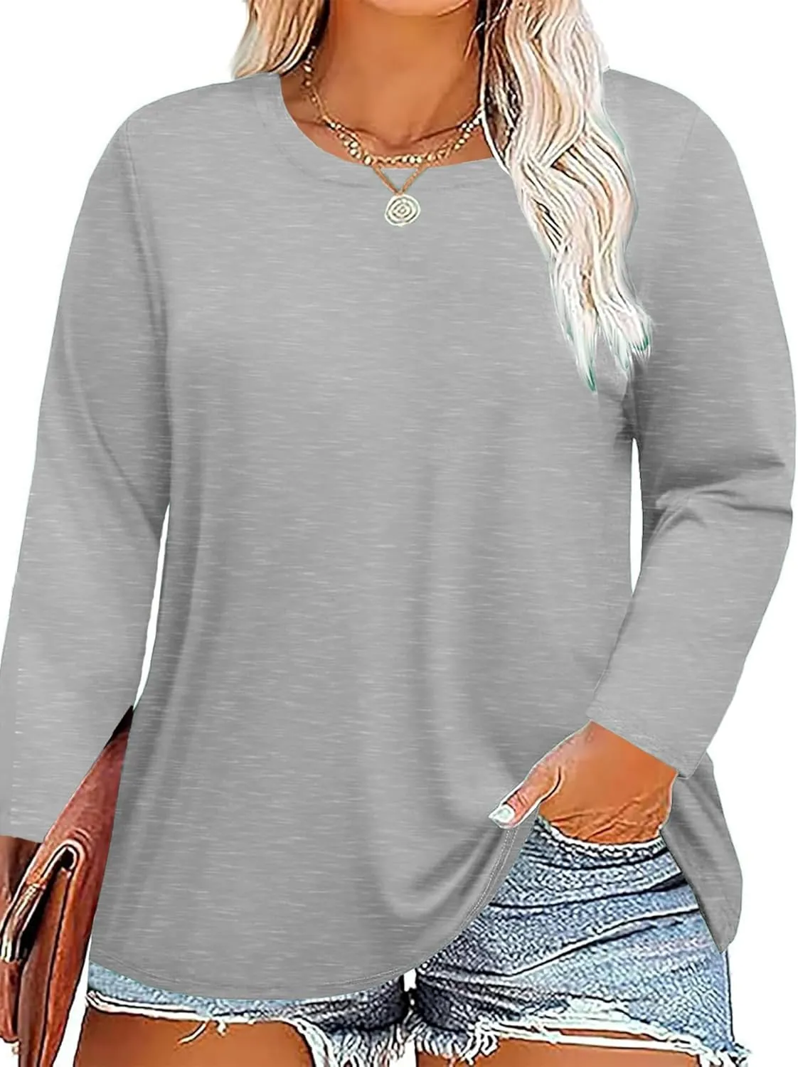 Plus Size Long Sleeve T Shirts Women Fall Tops Tshirts Tunic Casual Tee