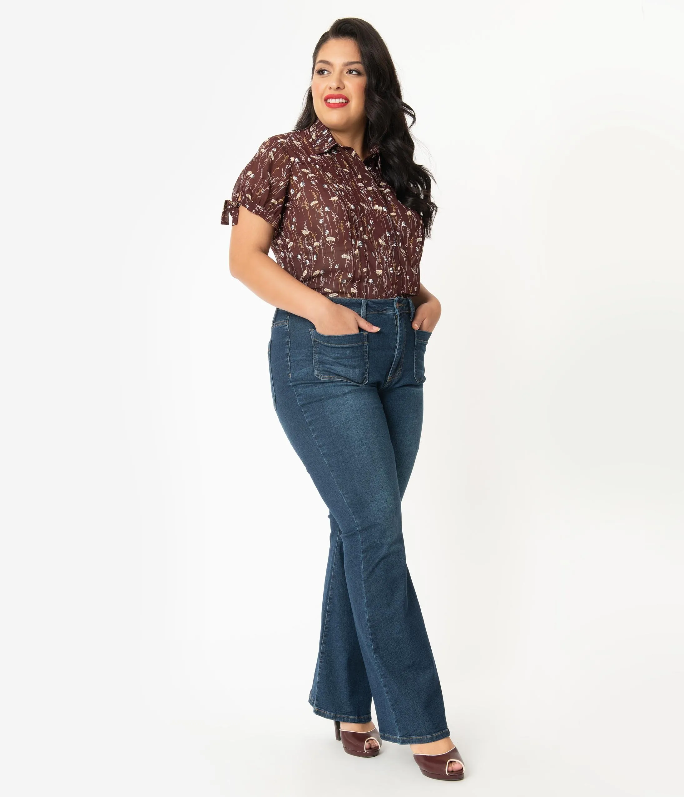 Plus Size Retro Blue Denim Bell Bottom Jeans